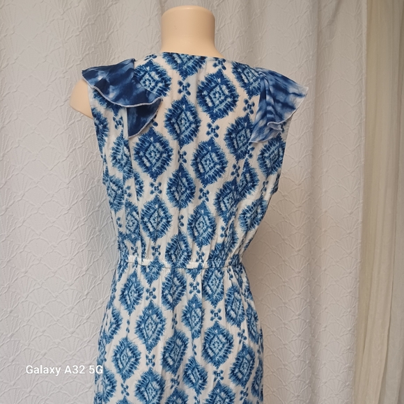 Studio West Women Size  L Blue and White Geometric Midi Dress - Picture 11 of 15